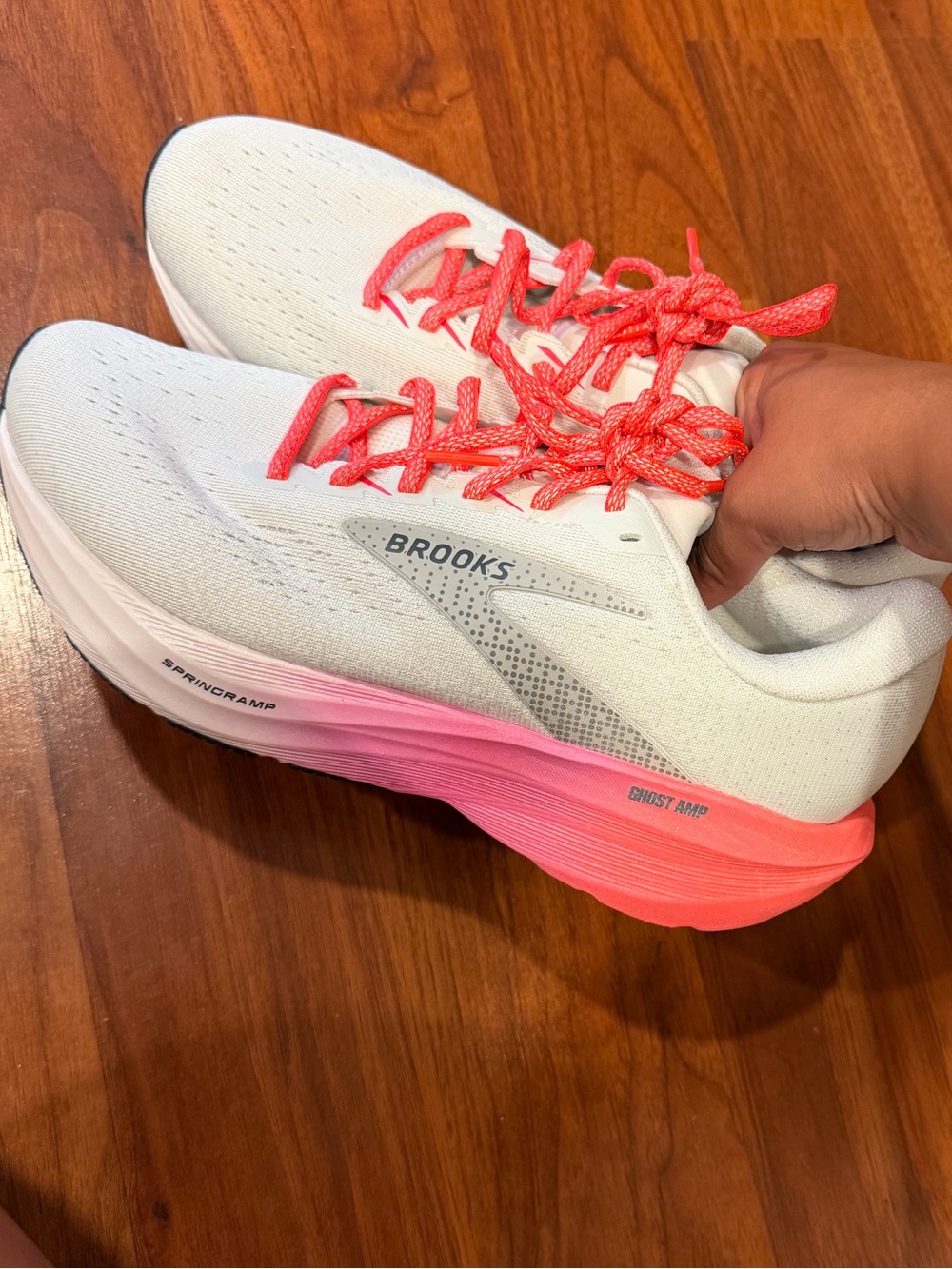 Brooks Women’s Running Shoe - White with Coral Pink Accents